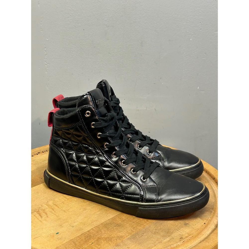 Guess High Top Sneakers Mens 11 Black Quilted Gold Red Bottoms Shoes Grunge Y2K